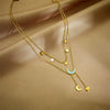 Double Layer Stacked Titanium Steel Star Moon Necklace With Electroplating For Women Geometric Design Light Luxury Niche Style