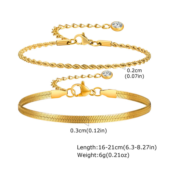 Double Layer Stainless Steel Twist Chain Golden Bracelet Fashion Style For Women