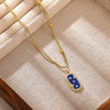 Double Layer Star And Moon Square Necklace With Blue Diamond Shaped Pendant Stainless Steel Bohemian Jewelry Set With Bracelet And Oil Drop Finish