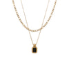 Double Layer Titanium Steel Blade Chain Necklace With Black Square Drop Pendant Elegant Minimalist Clavicle Chain For Women
