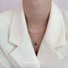 Double Layer Titanium Steel Blade Chain Necklace With Black Square Drop Pendant Elegant Minimalist Clavicle Chain For Women