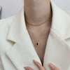Double Layer Titanium Steel Blade Chain Necklace With Black Square Drop Pendant Elegant Minimalist Clavicle Chain For Women