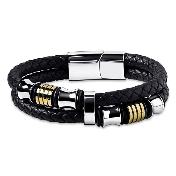 Double Loop Woven Leather Rope Men's Bracelet Fashion Personality Jewelry Bracelet Wholesale Vintage Handmade Cowhide