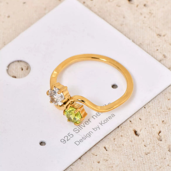 Double Ring Jewelry Stainless Steel Geometric Electroplated 18K Gold For Women
