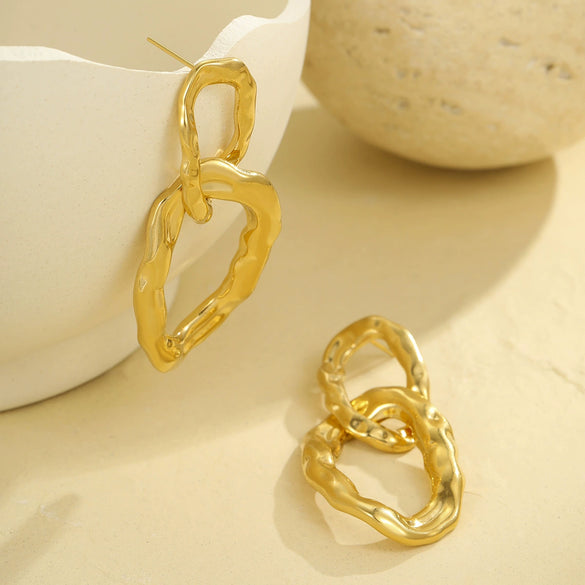 Double Ring Ring Buckle Earrings Stainless Steel Electroplating Fashion Women's