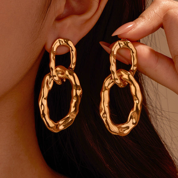 Double Ring Ring Buckle Earrings Stainless Steel Electroplating Fashion Women's