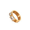 Double Ring Titanium Steel And Stainless Steel With Rectangular And Round Zircon Electroplated 18K Gold Geometric Style