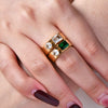 Double Ring Titanium Steel And Stainless Steel With Rectangular And Round Zircon Electroplated 18K Gold Geometric Style