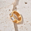 Double Ring Titanium Steel And Stainless Steel With Rectangular And Round Zircon Electroplated 18K Gold Geometric Style
