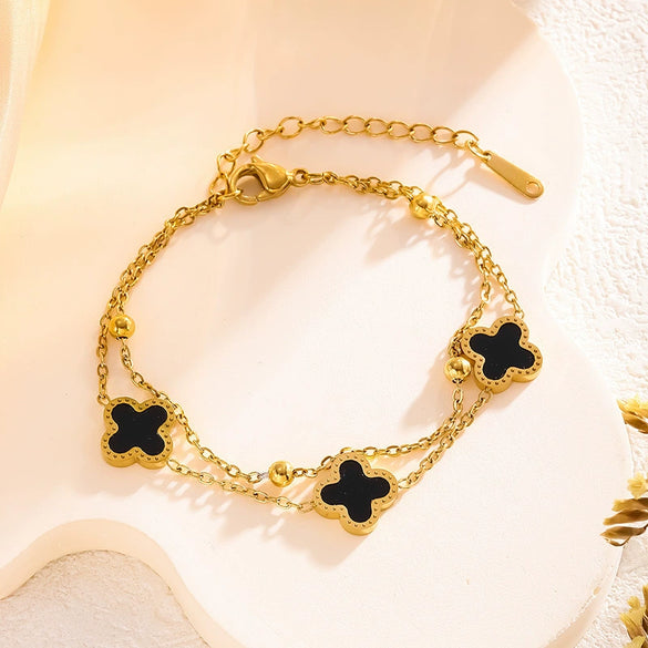 Double Sided Four Leaf Clover Women's Niche Design Bracelet In Titanium Steel With 18K Rose Gold Electroplated Geometric Pattern