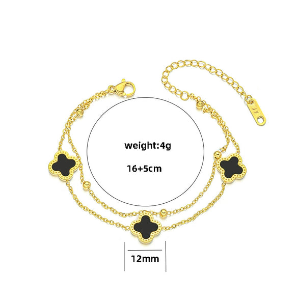 Double Sided Four Leaf Clover Women's Niche Design Bracelet In Titanium Steel With 18K Rose Gold Electroplated Geometric Pattern