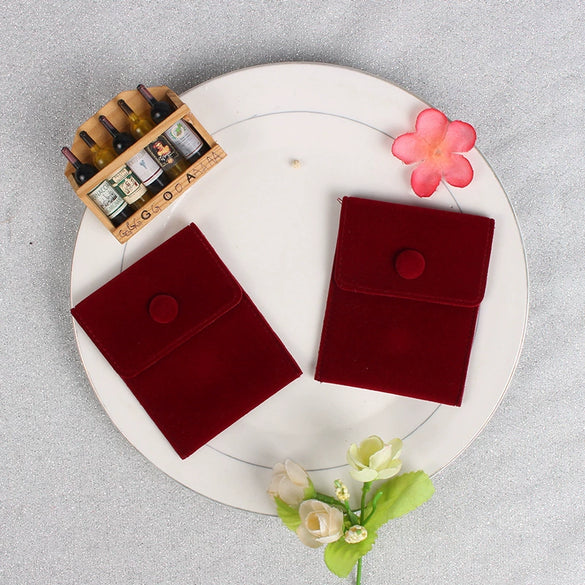 Double Sided Velvet Snap Button Jewelry Packaging Pouch Fabric Necklace Storage Bag Moisture Proof Scratch Resistant