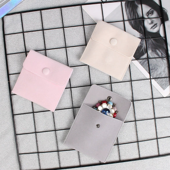 Double Sided Velvet Snap Button Jewelry Packaging Pouch Fabric Necklace Storage Bag Moisture Proof Scratch Resistant