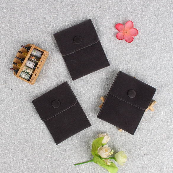 Double Sided Velvet Snap Button Jewelry Packaging Pouch Fabric Necklace Storage Bag Moisture Proof Scratch Resistant