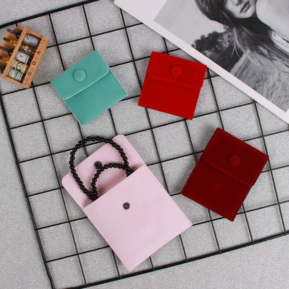 Double Sided Velvet Snap Button Jewelry Packaging Pouch Fabric Necklace Storage Bag Moisture Proof Scratch Resistant