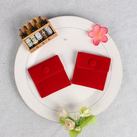 Double Sided Velvet Snap Button Jewelry Packaging Pouch Fabric Necklace Storage Bag Moisture Proof Scratch Resistant