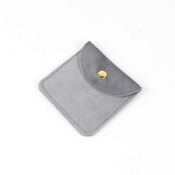 Double Sided Velvet Snap Closure Jewelry Storage Pouch Flip Pocket Fabric Packaging Bag For Rings And Earrings