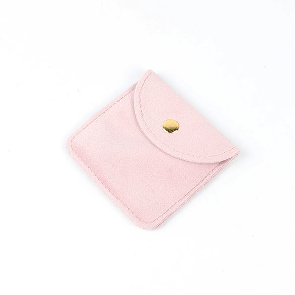 Double Sided Velvet Snap Closure Jewelry Storage Pouch Flip Pocket Fabric Packaging Bag For Rings And Earrings