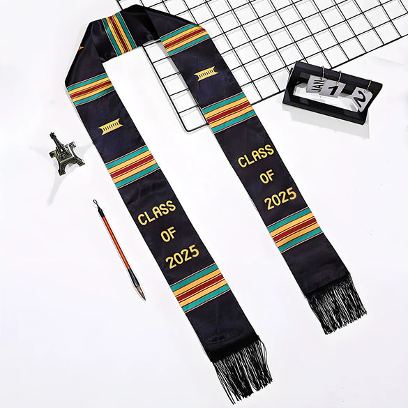 Double Tassel Satin Shawl Scarf With Color Printing For Adult