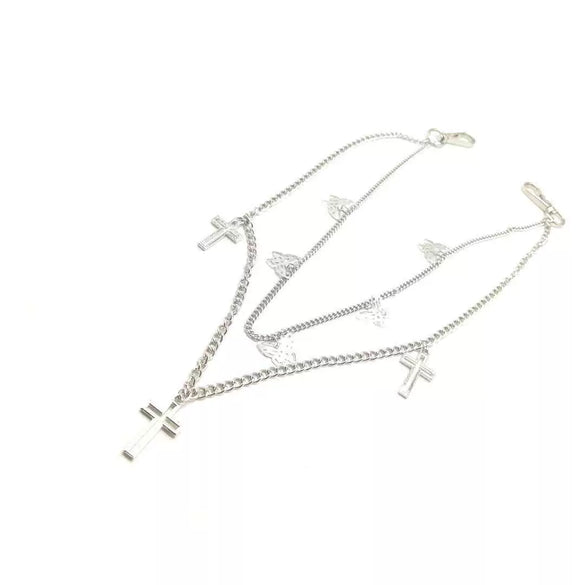 Doublelayer Combination Butterfly Cross Pants Chain Decoration Belt Men's Punk Hiphop Metal Waist Chain Accessories