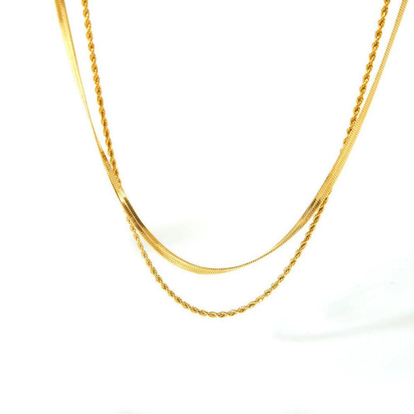 Doublelayer Fashion Exquisite Stainless Steel Blade Chain Necklace With Pvd Furnace Vacuum Real Gold Plating