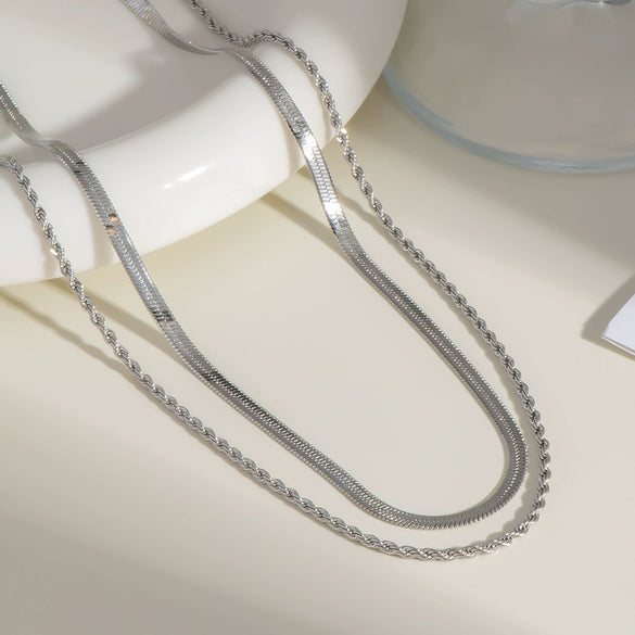 Doublelayer Fashion Exquisite Stainless Steel Blade Chain Necklace With Pvd Furnace Vacuum Real Gold Plating