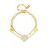 Doublelayer Fourleaf Clover Heart Cartoon Style Titanium Steel Electroplated Women's Bracelet