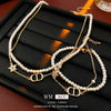 Doublelayer Imitation Pearl Jewelry Set With Stars Sun And Moon Clouds Universe Pattern Electroplated Bracelet And Necklace For Women