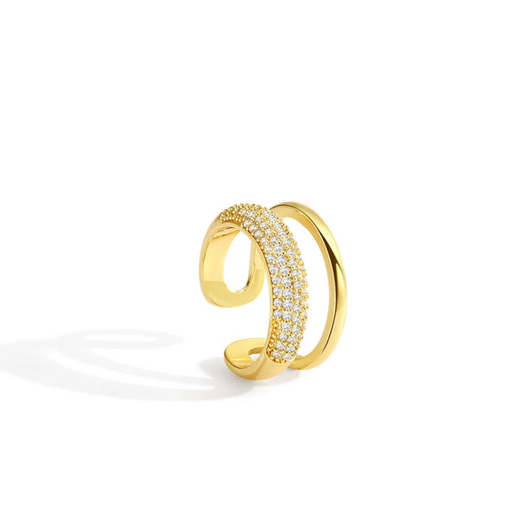 Doublelayer Inlaid Zircon Open Ring Copper Geometric Electroplating Women's