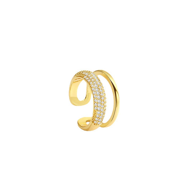 Doublelayer Inlaid Zircon Open Ring Copper Geometric Electroplating Women's