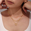 Doublelayer Love Inlaid Zircon Clavicle Necklace Bracelet Set Stainless Steel With Pvd Gold Plated Sweet Style For Women