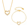 Doublelayer Love Inlaid Zircon Clavicle Necklace Bracelet Set Stainless Steel With Pvd Gold Plated Sweet Style For Women