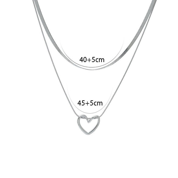Doublelayer Overlapped Hollow Love Titanium Steel Snake Bone Chain Necklace With Polishing Neutral Style Allmatch