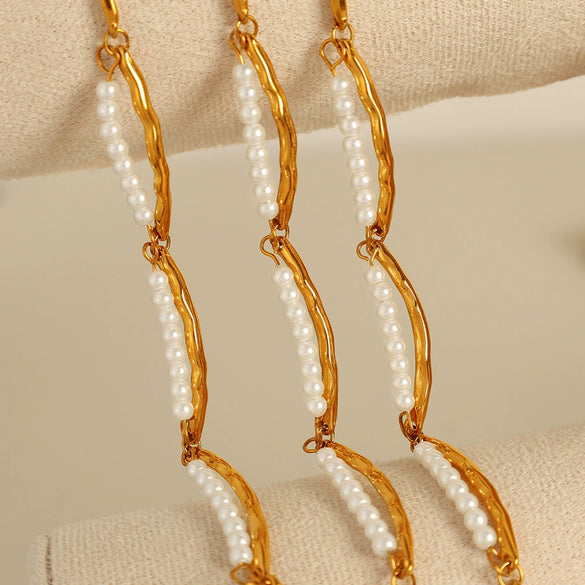 Doublelayer Pearl Women's 316L Stainless Steel 18K Gold Plated Fashion Light Luxury Jewelry Bracelet
