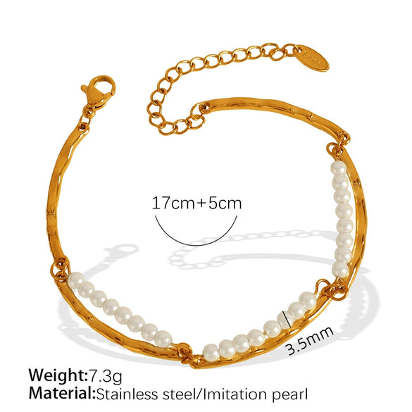 Doublelayer Pearl Women's 316L Stainless Steel 18K Gold Plated Fashion Light Luxury Jewelry Bracelet