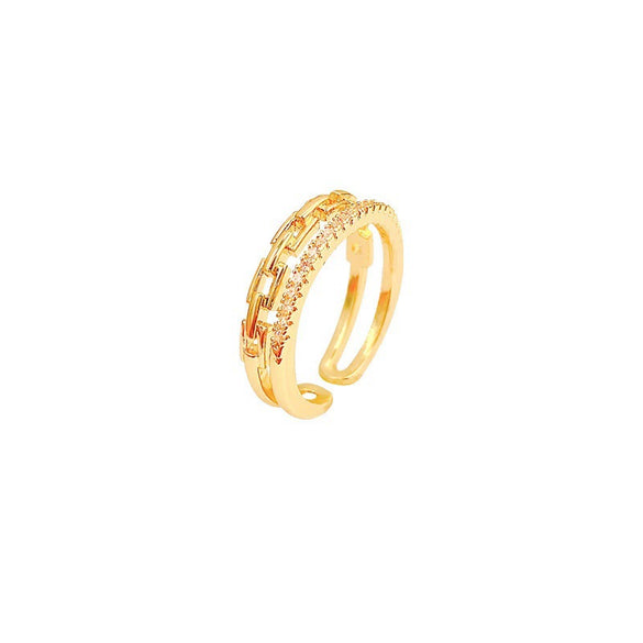 Doublelayer Rhinestone Ring For Women Geometric Light Luxury Electroplated