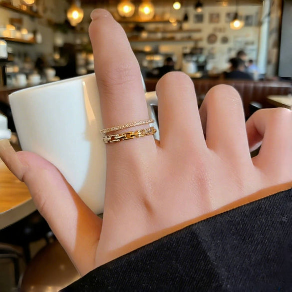 Doublelayer Rhinestone Ring For Women Geometric Light Luxury Electroplated