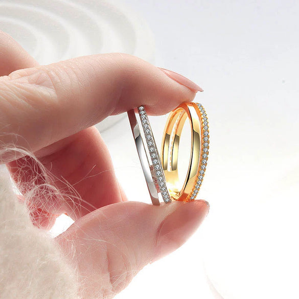 Doublelayer Ringed Diamond Zircon Women's Copper Ring With Geometric Style And Electroplating Technology