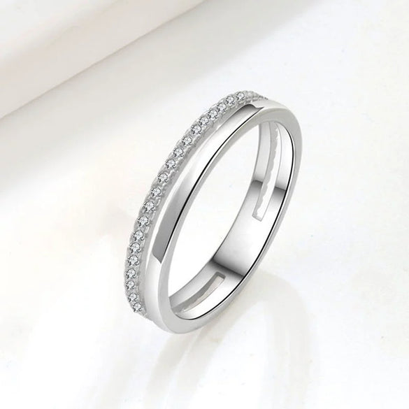 Doublelayer Ringed Diamond Zircon Women's Copper Ring With Geometric Style And Electroplating Technology