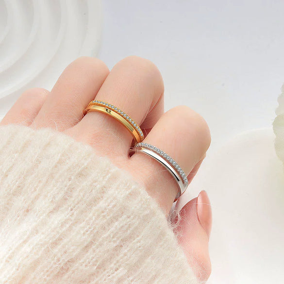 Doublelayer Ringed Diamond Zircon Women's Copper Ring With Geometric Style And Electroplating Technology