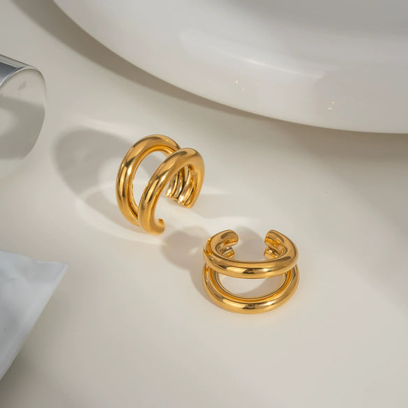 Doublelayer Round Ear Cuff Classic Light Luxury Fashionable Highend Stainless Steel Jewelry For Women With Pvd Furnace Vacuum Real Gold Plating Geometric Design