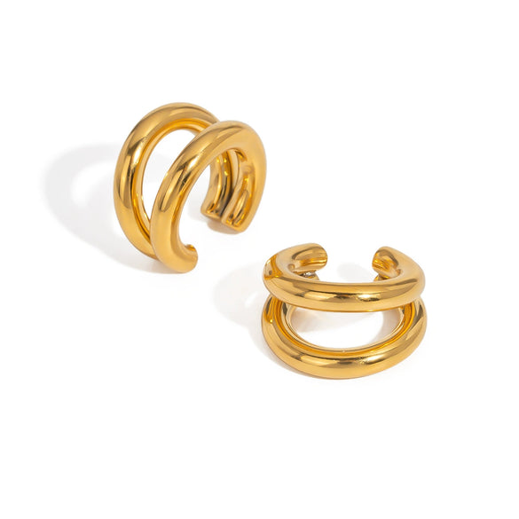 Doublelayer Round Ear Cuff Classic Light Luxury Fashionable Highend Stainless Steel Jewelry For Women With Pvd Furnace Vacuum Real Gold Plating Geometric Design