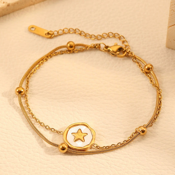 Doublelayer Round Snake Beads Love Pendant Jewelry Women's Anklet Stainless Steel Heart Shape Acrylic Inlay