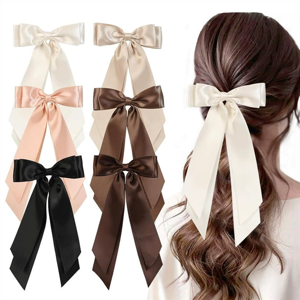 Doublelayer Satin Ribbon Bow Duckbill Clip Women's Handmade Cloth Hair Accessory
