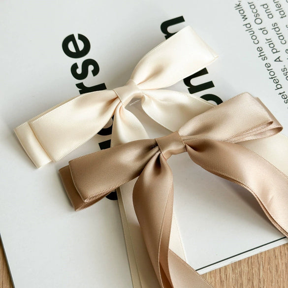 Doublelayer Satin Ribbon Bow Duckbill Clip Women's Handmade Cloth Hair Accessory