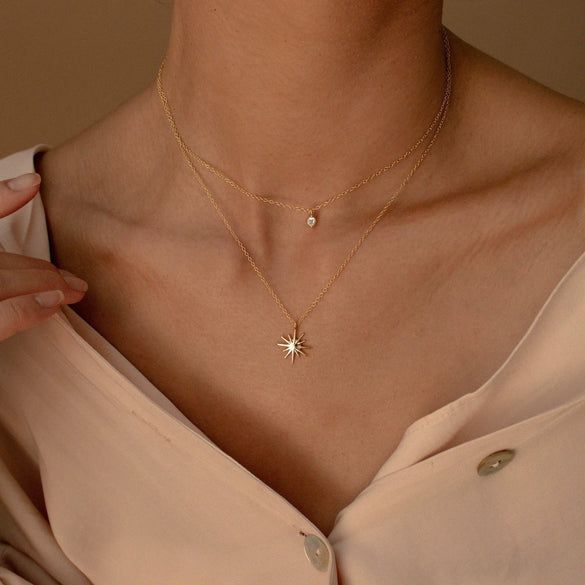Doublelayer Spot Normcore Women's Necklace Layered Clavicle Chain With Star Zircon Stacked Copper Plated Ochain