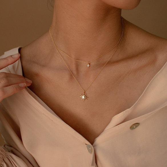 Doublelayer Spot Normcore Women's Necklace Layered Clavicle Chain With Star Zircon Stacked Copper Plated Ochain