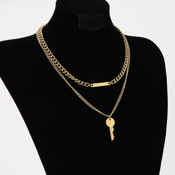 Doublelayer Square Pendant Necklace In Highgrade Stainless Steel With Electroplating Treatment Unisex Fashion Ol Style