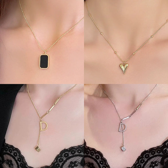 Doublelayer Stacked Women's Hiphop Snake Bone Chain Clavicle Chain In Titanium Steel With Ushaped Pattern Alloy Silver Plated Gold Plated And Electroplated