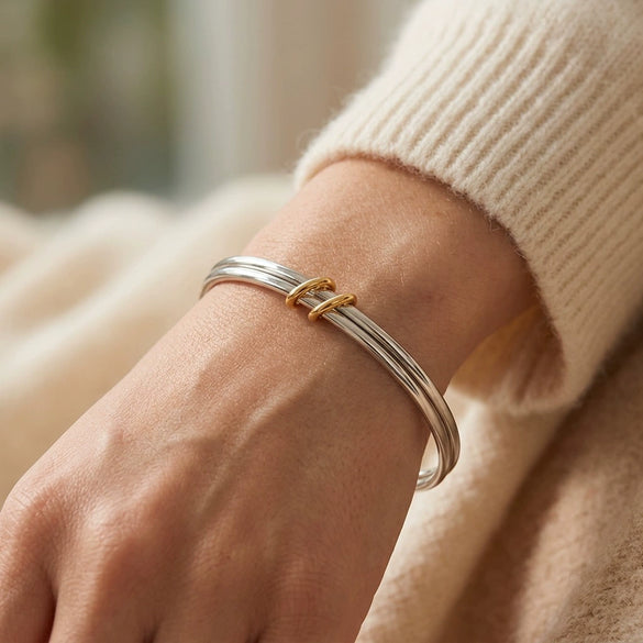 Doublelayer Stainless Steel Geometric Bracelet With Electroplated Finish Minimalist Fashion Jewelry